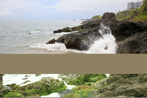 Salvador Bahia Brasil Janeiro 2021 Ondas Marinhas Quebrando Uma Rocha — Fotografia de Stock