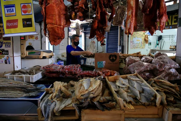 Salvador Bahia Brazylijski Styczeń 2021 Handel Mięsem Bolvina Wędzonym Solonym — Zdjęcie stockowe