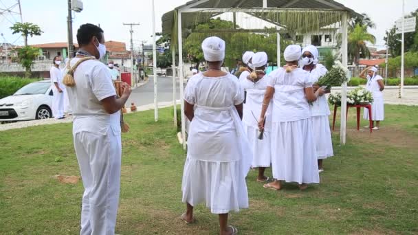 Salvador Bahia Brasil Janeiro 2021 Membros Candomble Terreiro Participam Ato — Vídeo de Stock