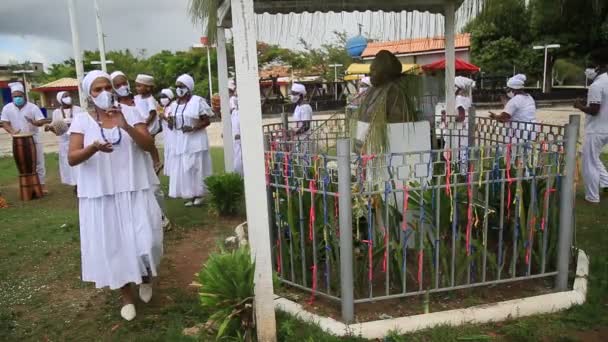 Salvador Bahia Brasil Janeiro 2021 Membros Candomble Terreiro Participam Ato — Vídeo de Stock