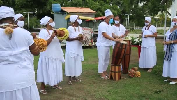 Salvador Bahia Brasil Janeiro 2021 Membros Candomble Terreiro Participam Ato — Vídeo de Stock