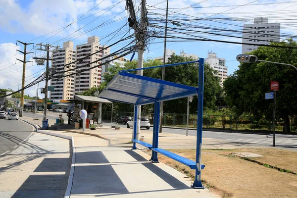 Salvador Bahia Brasil Janeiro 2021 Estrutura Metálica Para Parada Ônibus — Fotografia de Stock