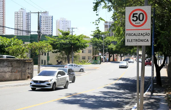 Salvador Bahia Brasil Janeiro 2021 Sinal Trânsito Com Limite Velocidade — Fotografia de Stock