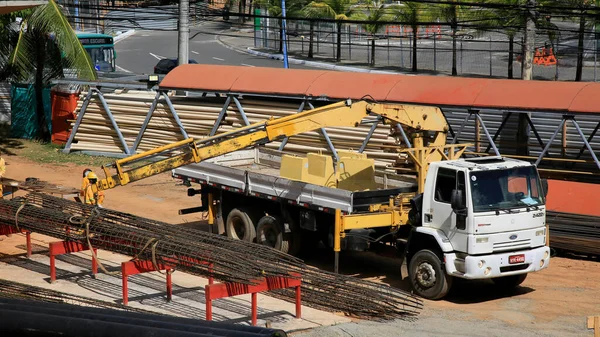 Salvador Bahia Brasil Janeiro 2021 Munck Truck Visto Uma Área — Fotografia de Stock