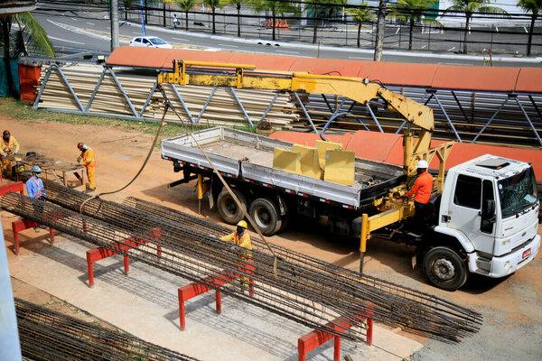 salvador, bahia, brazil - january 6, 2021: munck truck is seen and in a construction area in the city of Salvador.