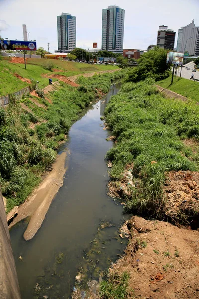 Salvador Bahia Brazilië Januari 2021 Open Riolering Zien Het Rio — Stockfoto