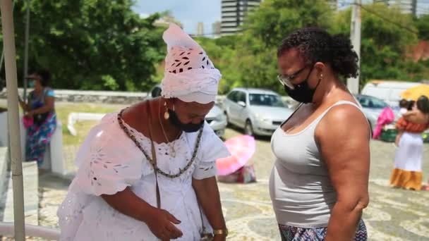 Salvador Bahia Brasil Janeiro 2021 Adeptos Candomble São Vistos Durante — Vídeo de Stock