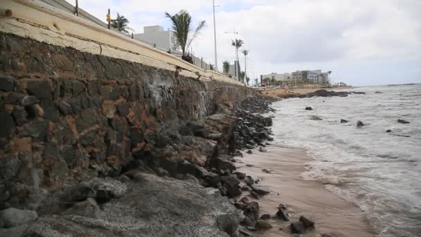 Salvador Bahia Brazil Februari 2021 Vågkraft Som Kolliderar Med Stenar — Stockvideo