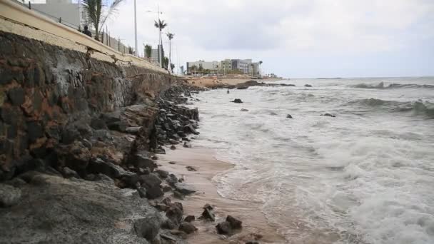 Salvador Bahia Brazil February 2021 Force Waves Colliding Rocks Beach — Stock Video