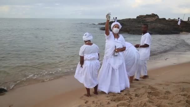 Salvador Bahia Brasile Febbraio 2021 Membri Della Religione Candomble Vengono — Video Stock