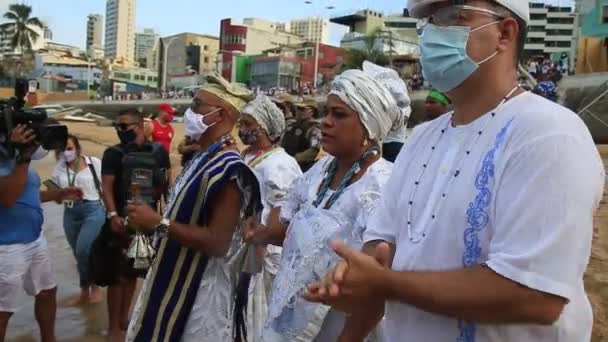 Salvador Bahia Brasil Fevereiro 2021 Membros Religião Candomble São Vistos — Vídeo de Stock