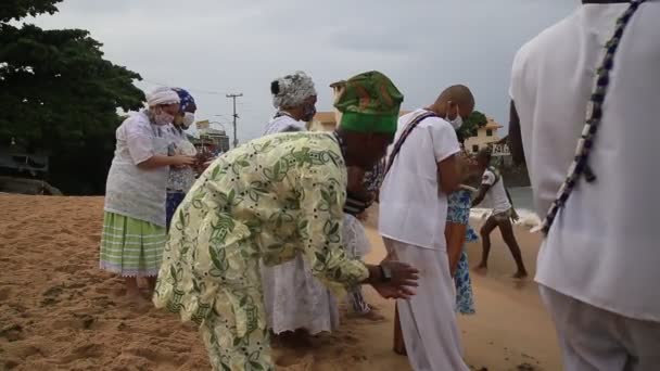 Salvador Bahia Brasil Fevereiro 2021 Membros Religião Candomble São Vistos — Vídeo de Stock