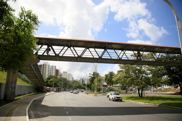 Salvador Bahia Brazil Февраля 2021 Года Пешеходная Дорожка Видна Проспекте — стоковое фото