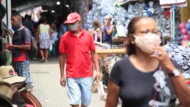 Salvador Bahia Brazil Februari 2021 Rörelse Människor Som Bär Skyddsmasker — Stockvideo