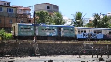 salvador, bahia, brazil - february 12, 2021: suburban train traveling in the region of Sao Joao do Cabrito, in Salvador. The system will cease to operate for the implementation of the VLT.