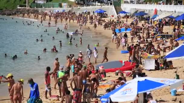 구조선 브라질 2021 사람들이 엘살바도르 포르토 해변에서 마스크를 코로나 바이러스가 — 비디오