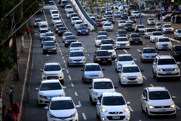 Salvador Bahia Brasil Enero 2018 Movimiento Vehículos Durante Congestión Avenida — Foto de Stock