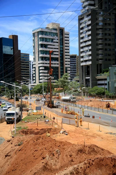 Salvador Bahia Brasil Fevereiro 2021 Trabalhadores Empreiteira Oea São Vistos — Fotografia de Stock