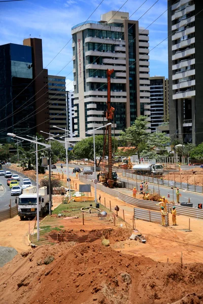 Salvador Bahia Brasil Fevereiro 2021 Trabalhadores Empreiteira Oea São Vistos — Fotografia de Stock