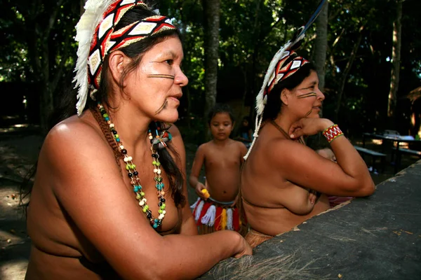 2008年8月4日ブラジル バイーア州セグロ 英語版 パタクソエチンのインディアンがバイーア州南部のポルト セグロ 英語版 のヤキエラ村に見られる — ストック写真