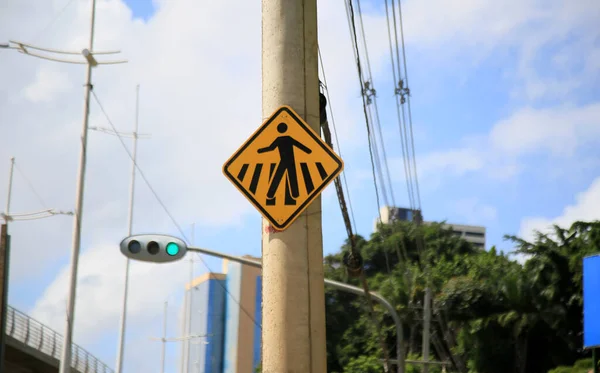 Salvador Bahia Brazil May 2021 Traffic Signs Indicating Passage Pedestrians — Stock Photo, Image