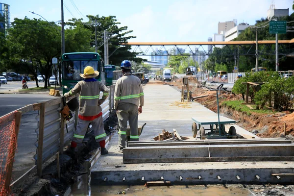 Salvador Bahia Brésil Mai 2021 Voit Des Gens Travailler Construction — Photo