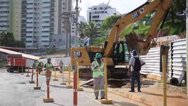 Salvador Bahia Brazil June 2021 Backhoe Machine Seen Construction Area — Stock Video