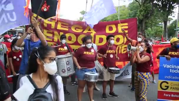 Salvador Bahia Brasil Junio 2021 Manifestantes Protestan Contra Gobierno Del — Vídeos de Stock