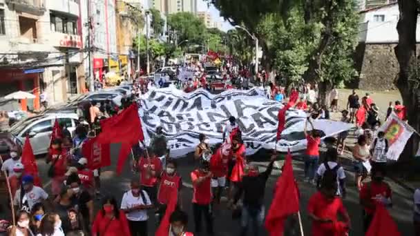 Salvador Bahia Brazil Junho 2021 Протестующие Протестуют Против Правительства Президента — стоковое видео