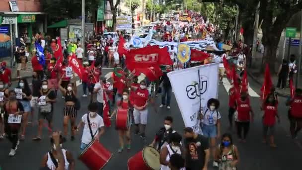 Salvador Bahia Brasil Junio 2021 Manifestantes Protestan Contra Gobierno Del — Vídeo de stock