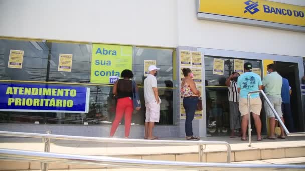 Salvador Bahia Braziliaans Januari 2021 Mensen Staan Rij Een Filiaal — Stockvideo