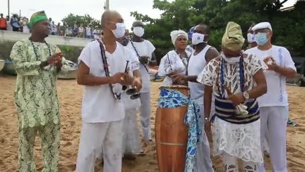 Salvador Bahia Brasil Fevereiro 2021 Adeptos Religião Candomble Participam Ritual — Vídeo de Stock