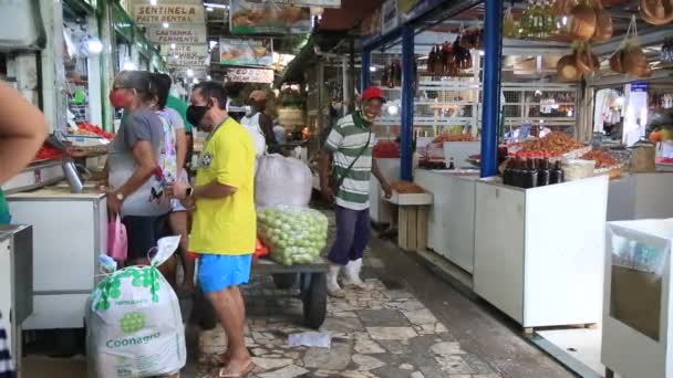 ブラジル バイーア州サルヴァドール2021年6月28日 サルバドール市内のサンワーキム フェアで買い物をしている人がいます — ストック動画