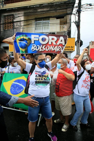 Salvador Bahia Brasil Julho 2021 Manifestantes Protestam Contra Governo Presidente — Fotografia de Stock
