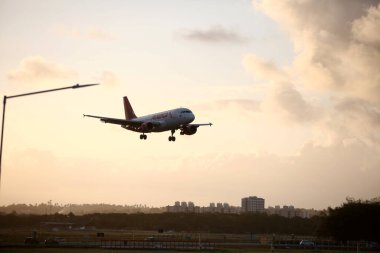 Salvador, Bahia, Brezilya - 22 Eylül 2017: Avianca Havayollarının Airbus uçakları Salvador şehir havaalanına iniş yaparken görüldü.