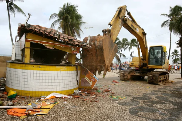 Salvador Bahia Brasile Luglio 2014 Reotro Escavatore Macchina Demolizione Chiosco — Foto Stock