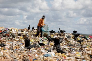 alagoinhas, bahia, brazil - may 2, 2019: people are seen rummaging through garbage in a landfill in search of recycling material in the municipality of Alagoinhas