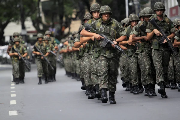 Salvador Bahia Brasil Setembro 2014 Soldados Exército Brasileiro São Vistos — Fotografia de Stock
