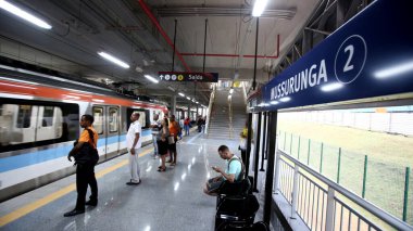 salvador, bahia, brazil - september 15, 2017: Passengers are seen on a platform of a subway station in the city of Salavador. 