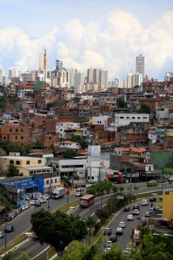 salvador, bahia, brazil - april 17, 2019: view of dwellings in a favela area in the Federacao neighborhood in the city of Salvador. *** Local Caption *** .