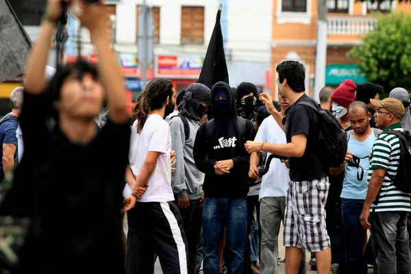 Salvador Bahia Brasil Junio 2014 Jóvenes Manifestándose Contra Copa Mundial —  Fotos de Stock