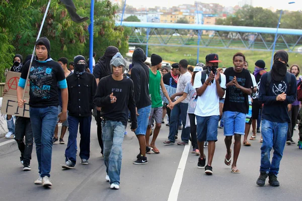 Salvador Bahia Brasil Junio 2014 Jóvenes Manifestándose Contra Copa Mundial —  Fotos de Stock