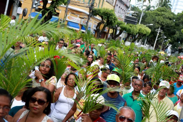 Salvador Bahia Brazil March 2015 Catholic Seen Carrying Palm Branches — 图库照片