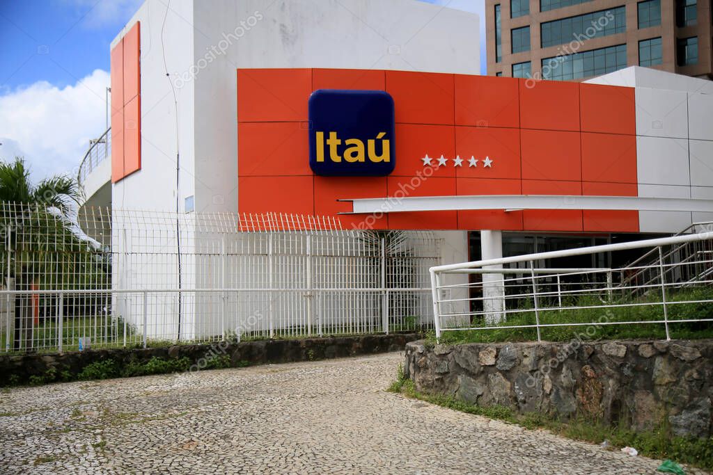 Salvador, bahia, brazil - july 20, 2021: facade of an Itau bank branch in the city of Salvador.