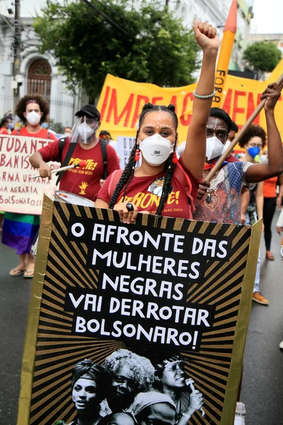 Salvador Bahia Brazil Luglio 2018 Donna Nera Maschera Durante Protesta — Foto Stock