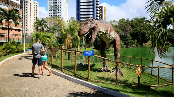 Salvador Bahia Brazil Juli 2021 Rex Dinosaurie Skulptur Ses Lagoa — Stockfoto