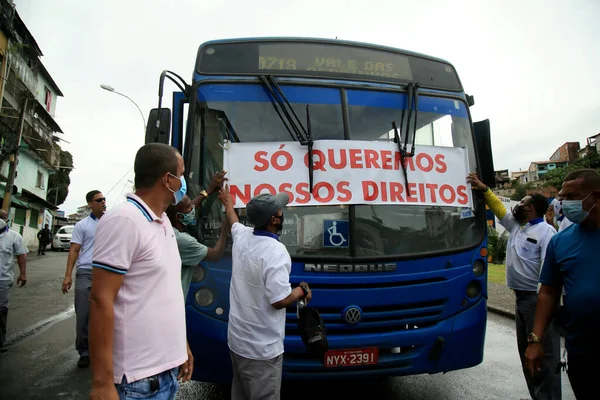 Salvador Bahia Brasil Julho 2021 Motoristas Transportes Públicos Interrompem Suas — Fotografia de Stock