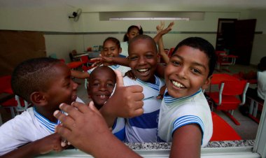 salvador, bahia, brazil - september10, 2015: Children from a public day care center are seen in a classroom in the city of Salvador. clipart