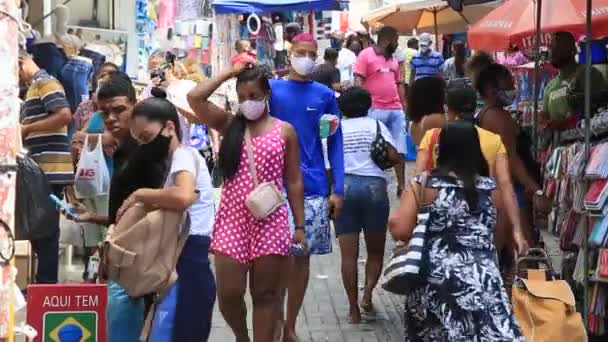 Salvador Bahia Brazil Augusti 2021 Folk Ses Bära Coronavirus Skyddsmask — Stockvideo