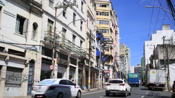 Salvador Bahia Brezilya Ağustos 2021 Carlos Gomes Caddesindeki Eski Binaların — Stok video